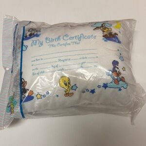 New Vintage Baby Looney Tunes Birth Certificate Pillow -
